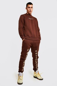 Ensemble de sweat-shirts à capuche unisexe en coton marron avec logo frontal, coupe classique, décontracté, pour l'automne, en molleton anti-plis - Product Image 3