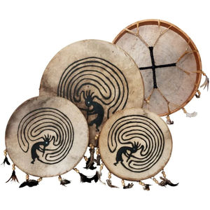 Tambour chamanique en peau de bison, tambour chamanique indigène fait main, tambour rond de 16 pouces avec cadre en peau de chèvre à vendre - Product Image 1