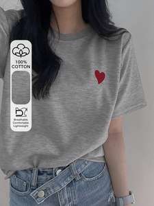 Custom Logo Embroidery Round Neck Women's Shirts Eco Friendly Knitted Cotton Fashion <b>Top</b> Lightweight Casual Wholesale Apparel - Product Image 5
