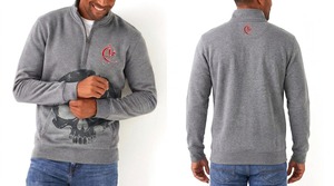 <b>Men's</b> Gray Quarter Zip Sweatshirt With <b>Skull</b> Print And Logo Front Casual Fit Regular Sleeve French Terry Fabric <b>Men</b> Sweat <b>Shirt</b> - Product Image 5