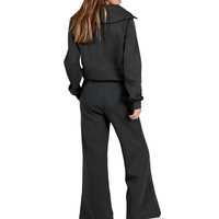Op maat gemaakte dames loungepak, zacht tweedelig set met lange mouwen, wijde broek, comfortabel huispak, te koop