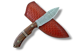 Cuchillo de Caza de Acero de Damasco Forjado a Mano con Mango de Madera de Palisandro y Funda de Cuero - Cuchillo de Hoja Fija de 8 Pulgadas con Espiga Completa, Personalizado OEM, Venta al por Mayor - Product Image 3