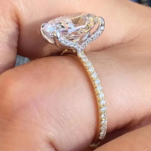 Bague de fiançailles ovale en or 14K/18K avec diamant de laboratoire, pavé de diamants, bague solitaire, bijoux personnalisés en gros - Product Image 6