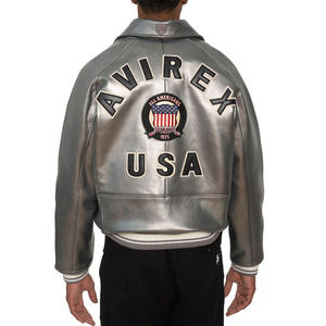 Veste pour homme de qualité supérieure, design unique, couleur unie, fermeture solide, sur mesure, 100% cuir de vachette véritable, veste Avirex en cuir argenté pour homme - Product Image 4