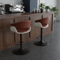 Tabouret de bar DM vintage en cuir PU avec accoudoirs et repose-pieds, hauteur réglable par vérin à gaz, base noire mate, pour cuisine et bar