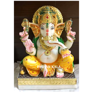 Handmade Decorative Marble Ganesh Sitting <b>Statue</b> - Product Image 5