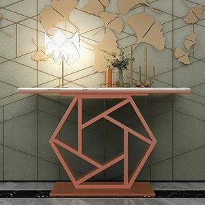 Console de salon LINEA en métal de forme hexagonale avec plateau en marbre blanc, table console de luxe en métal pour salon - Product Image 5