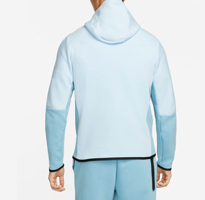 Men's Light Blue Color Blocking Full <b>Zip</b> <b>Hooded</b> Tracksuit Set Breathable Sporty Design Regular Fit Polyester Cotton Spring Wear - Product Image 2