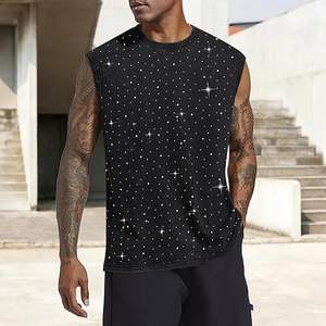 T-shirt sans manches personnalisé en gros pour hommes, motif galaxie, effet scintillant argenté, débardeur musculaire, fabricant OEM sur mesure - Product Image 3