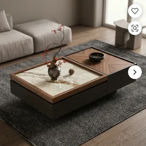Modern Lift Top Coffee <b>Table</b> with <b>Marble</b> and Wood Finish Storage Base for Living Room Office Lounge and Home Decor - Product Image 5