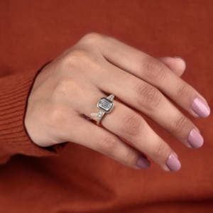 14K Gold Emerald Cut Lab Grown Diamond <b>Ring</b> for Women Vintage Milgrain Bezel Engagement <b>Ring</b> Custom Bridal Jewelry Manufacturer - Product Image 3