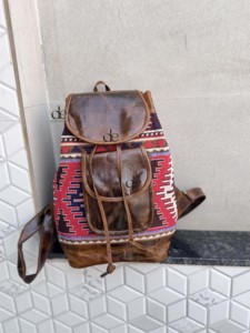 New Designer Jacquard Leather Handmade <b>Backpack</b> Real Leather Rucksack Unisex Multi Uses High Quality Bag Wholesale Bulk Product - Product Image 5