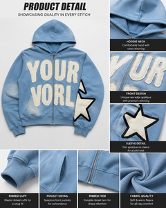 เสื้อฮู้ดซิปผู้ชาย ปักลายกราฟิก ผ้าฝ้ายฟลีซพรีเมียม เสื้อฮู้ดแฟชั่นผู้ชาย แจ็คเก็ตโอเวอร์ไซส์ สตรีทแวร์ลำลอง - Product Image 6