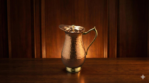 Pichet à eau en cuivre et céramique fait main avec couvercle, jetable pour mariages et fêtes - Product Image 4