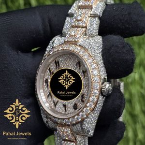นาฬิกาข้อมือผู้หญิง Pahal Jewels หรูหรา ประดับเพชรโมอิสซาไนต์ ตัวเรือนสแตนเลสสตีล ขนาด 40 มม. ระบบอนาล็อก ควอตซ์ กระจกแซฟไฟร์ สายนาฬิกาขนาด 18 มม. พร้อมฟังก์ชั่นวันที่อัตโนมัติ - Product Image 3