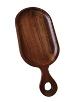 Plateau de service rectangulaire moderne de luxe tendance, en bois d'acacia naturel, écologique, durable, avec poignée, pour apéritifs et collations