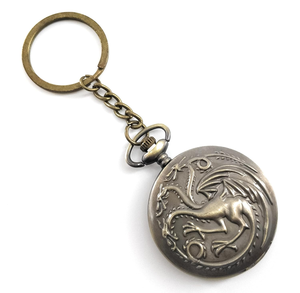 Porte-clés vintage en forme de montre de poche dragon, pendentif rond en métal gaufré, alliage de zinc - Product Image 1