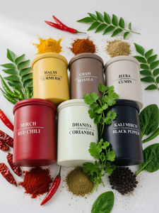 6 Piece Stainless Steel | Iron Spice Jar Set Printed Label with Airtight Lid | <b>Kitchen</b> <b>Storage</b> Containers | Spice Box - Product Image 5