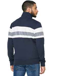 Sweat-shirt à fermeture éclair bleu marine pour homme, design rayé, coupe classique, tricoté, manches longues, col montant, style automne - Product Image 4