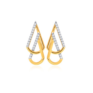 Boucles d'oreilles minimalistes en or jaune avec diamants pour femmes, à porter au quotidien, avec diamants de laboratoire taille ronde, design géométrique - Product Image 1