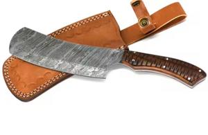 Cuchillo de Cocina Hecho a Mano Personalizado, Cuchillo de Chef de Acero de Damasco con Mango de Madera y Funda de Cuero, Hoja Fija Ecológica y Personalizable - Product Image 3