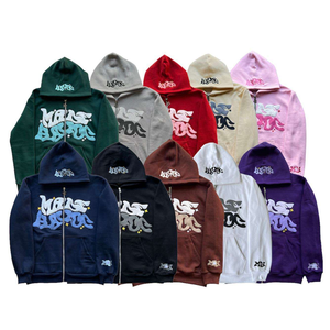 Sudadera con capucha y cremallera completa, 100% algodón, con estampado gráfico, cortavientos, ecológica, de gran tamaño, personalizada para tejido French Terry de alto gramaje. - Product Image 1