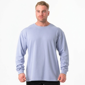 เสื้อฮู้ดผู้ชายขายดี สีฟ้าอ่อน คอกลม ผ้าถักเนื้อคอตตอน สีพื้น สวมใส่สบาย ทรงโอเวอร์ไซส์ - Product Image 1