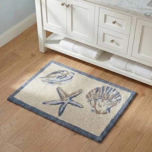 Tapis de bain rectangulaire en coton tufté style côtier, antidérapant avec base en caoutchouc, motif étoile de mer et dollar de sable, pour usage domestique - Product Image 6