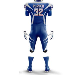 Ensemble de maillot de football américain bleu et blanc pour homme, coupe ajustée, manches courtes, sublimé, évacuation de l'humidité, toutes saisons, vêtements de sport pour adultes - Product Image 2
