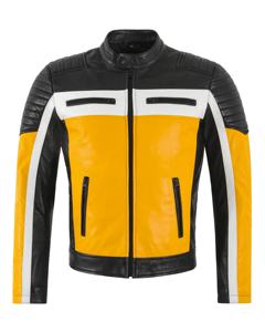 Veste en cuir véritable vintage pour homme avec col en fourrure sherpa, fermeture éclair, manteau coupe-vent d'hiver - Product Image 5