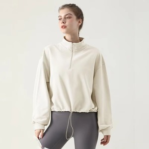 Sweat-shirts personnalisés pour femmes en polaire, décontractés, à col polo, épais, avec fermeture éclair 1/4, coupe courte, oversize, à manches longues - Product Image 1