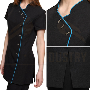 เสื้อคลุมแขนสั้นสีดำสำหรับผู้หญิง ชุดยูนิฟอร์มผ้าฝ้ายสวมใส่สบาย - Product Image 4