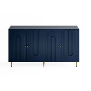 Modern Blue Lacquered 4-Door Wooden <b>Sideboard</b> Buffet Server Cabinet for <b>Storage</b> in Living Room Entryway or Hallway - Product Image 5