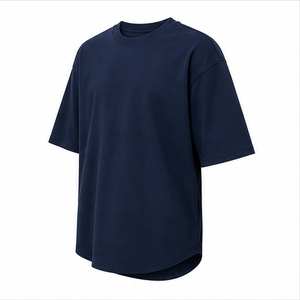 Custom Deep Marine <b>Blue</b> Mercerized Cotton <b>Mens</b> Oversized Short Sleeve Crew Neck T-<b>Shirt</b> MTS-OVR-0006 - Product Image 2