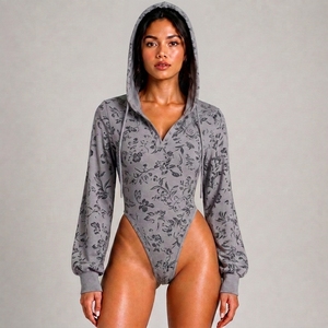 Combinaison pour femme de qualité supérieure, décontractée, à capuche, en polyester/coton, à manches longues, en tissu extensible, à motifs, douce au toucher, confortable - Product Image 1
