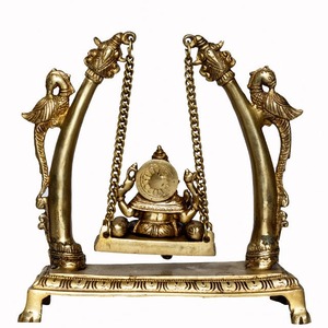 Best Selling Traditional Brass Ganpati Sculpture with Swing Jhula for <b>Mandir</b> Decoration or Festive Celebration for Sale - Product Image 2