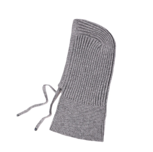 Black Ribbed Knit Balaclava Drawstring Hooded Scarf Beanie Windproof Winter Headwear for Outdoor Travel - Product Image 3