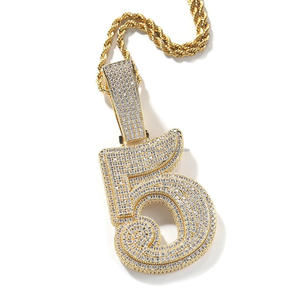 Pendentif en argent sterling 925 plaqué or/argent, glacé, chiffres de 0 à 9, moissanite, style hip-hop, micro-pavé, diamant simulé - Product Image 4
