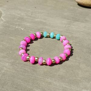 High Shine Smooth Surface Durable Pink Blue Opal Smooth Beads <b>Bracelet</b> with Elastic <b>String</b> Handmade Jewelry Gift for Women Gift - Product Image 6