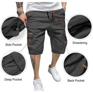 2025 hommes décontracté 100% coton sergé Cargo Shorts XS taille taille élastique cordon fermeture tissé-tricoté tissage Logo blanc - Product Image 3