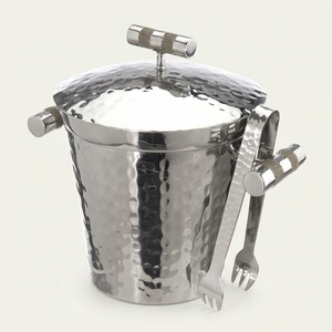 Deluxe Quality Hammered Stainless Steel Ice Bucket Double Wall Insulated Wine <b>Cooler</b> For Parties & Bar With Matching Tongs - Product Image 5