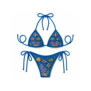 High Quality Custom <b>Beaded</b> Bikini <b>Set</b> Halter Swimwear <b>Beaded</b> With Oceanic Sea life Embroidery Spandex/Cotton Cover Ups for Women - Product Image 1