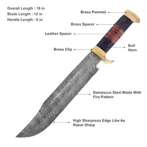Handmade Damascus Steel Fixed Blade Razor Sharp Outdoor Hunting <b>Knife</b> with Leather Sheath High Quality OEM ODM Customizable - Product Image 5