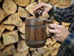 Handcrafted Oak Beer Mug z <b>Rustic</b> <b>Wooden</b> Tankard with Silk Thread Finish polished <b>wooden</b> mug - Product Image 4