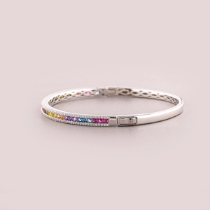 Bracelet jonc ouvert en or rose avec perles d'eau douce et moissanite arc-en-ciel KIVORA pour cadeau et usage quotidien - Product Image 2
