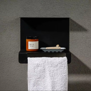 Étagère murale moderne en acier inoxydable noir mat à 2 niveaux pour salle de bain et cuisine avec porte-serviettes et porte-savon pour hôtels - Product Image 1