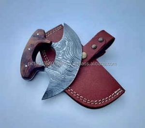 Best Quality Drop Sipping Handmade Damascus Steel & <b>Wood</b> Pizza Cutter <b>Axe</b> Head with Leather Sheath - Product Image 3