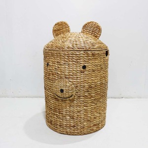 Panier de rangement écologique en jacinthe d'eau en forme d'ours, tressé à la main, avec couvercle, pour organiser les jouets d'enfants, décoration de chambre d'enfant - Product Image 1