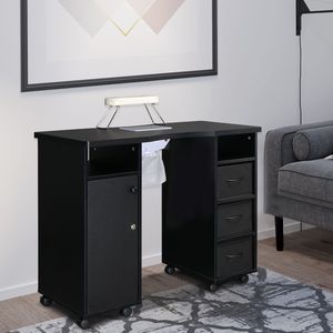 Table de manucure double en MDF noir avec 3 tiroirs et 1 porte, ventilateur inclus - Product Image 4