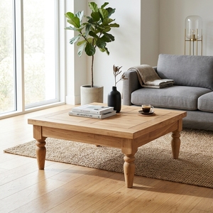Modern Classic <b>Solid</b> <b>Wood</b> Coffee Table Elegant Turned Leg Square Wooden Accent Table For Rustic Home Setup Art Design Pure Art - Product Image 5